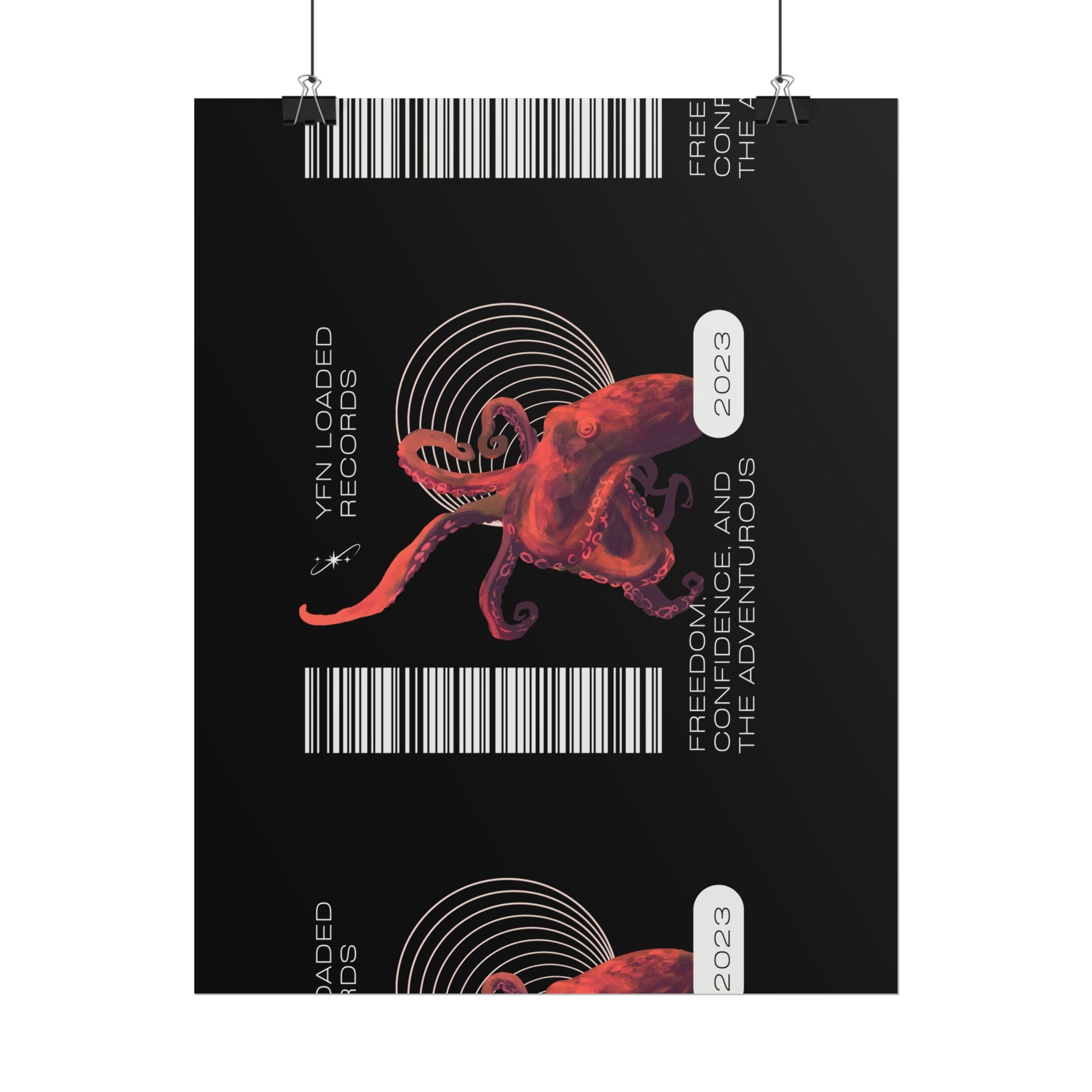 Octopus Barcode Art Poster — 'Freedom & Adventure 2023' Rolled Wall Print - Image 99
