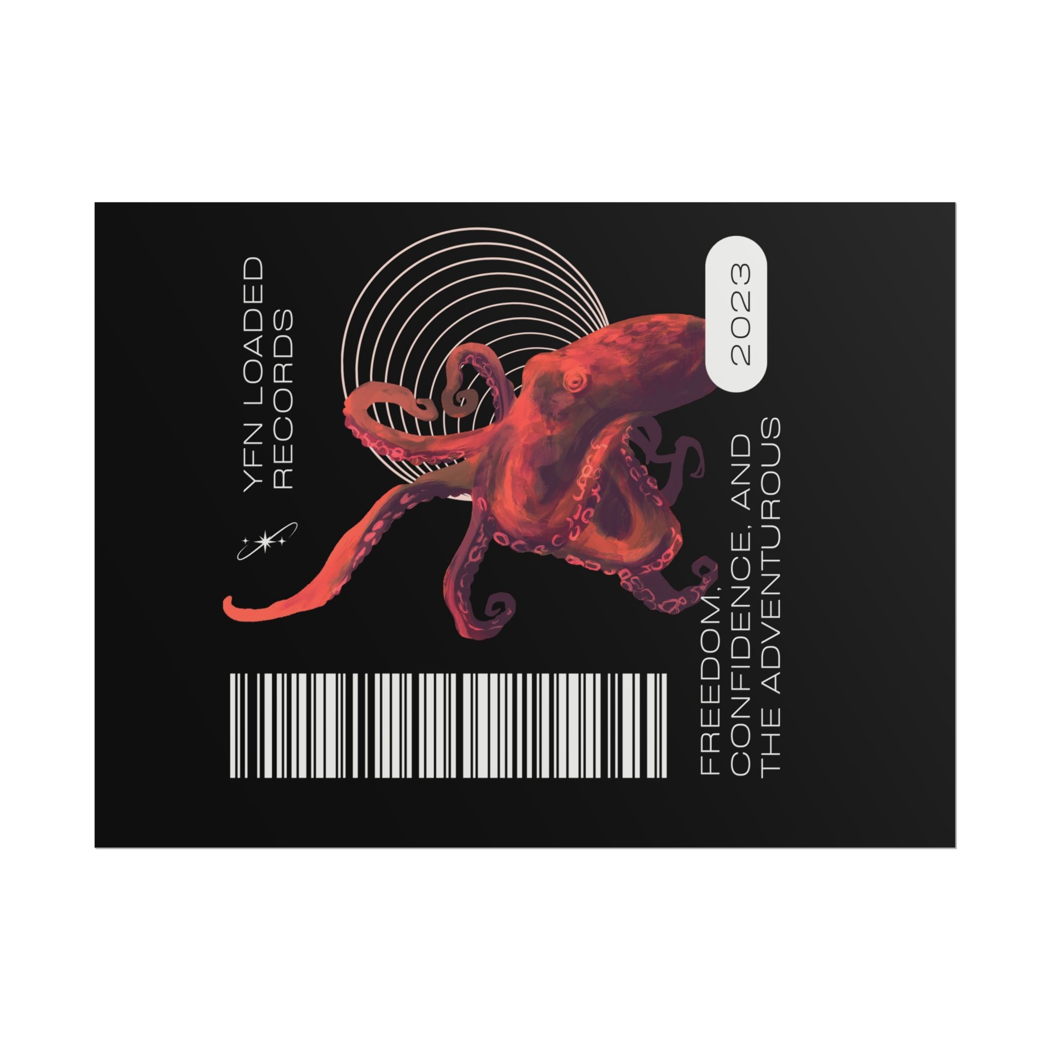 Octopus Barcode Art Poster — 'Freedom & Adventure 2023' Rolled Wall Print - Image 21