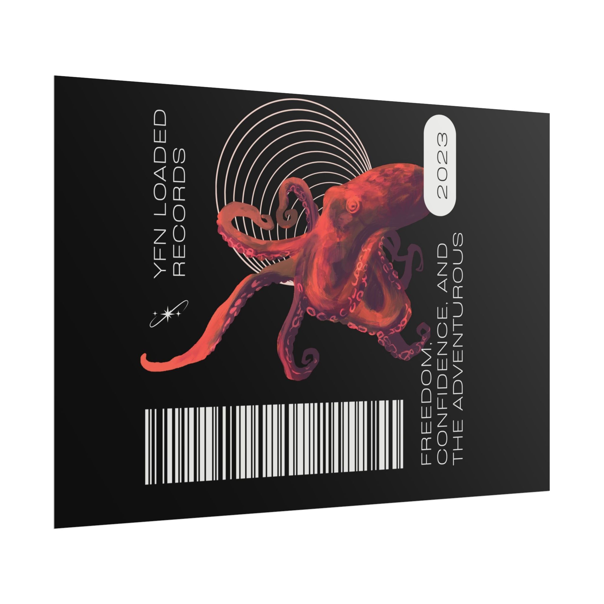 Octopus Barcode Art Poster — 'Freedom & Adventure 2023' Rolled Wall Print - Image 35