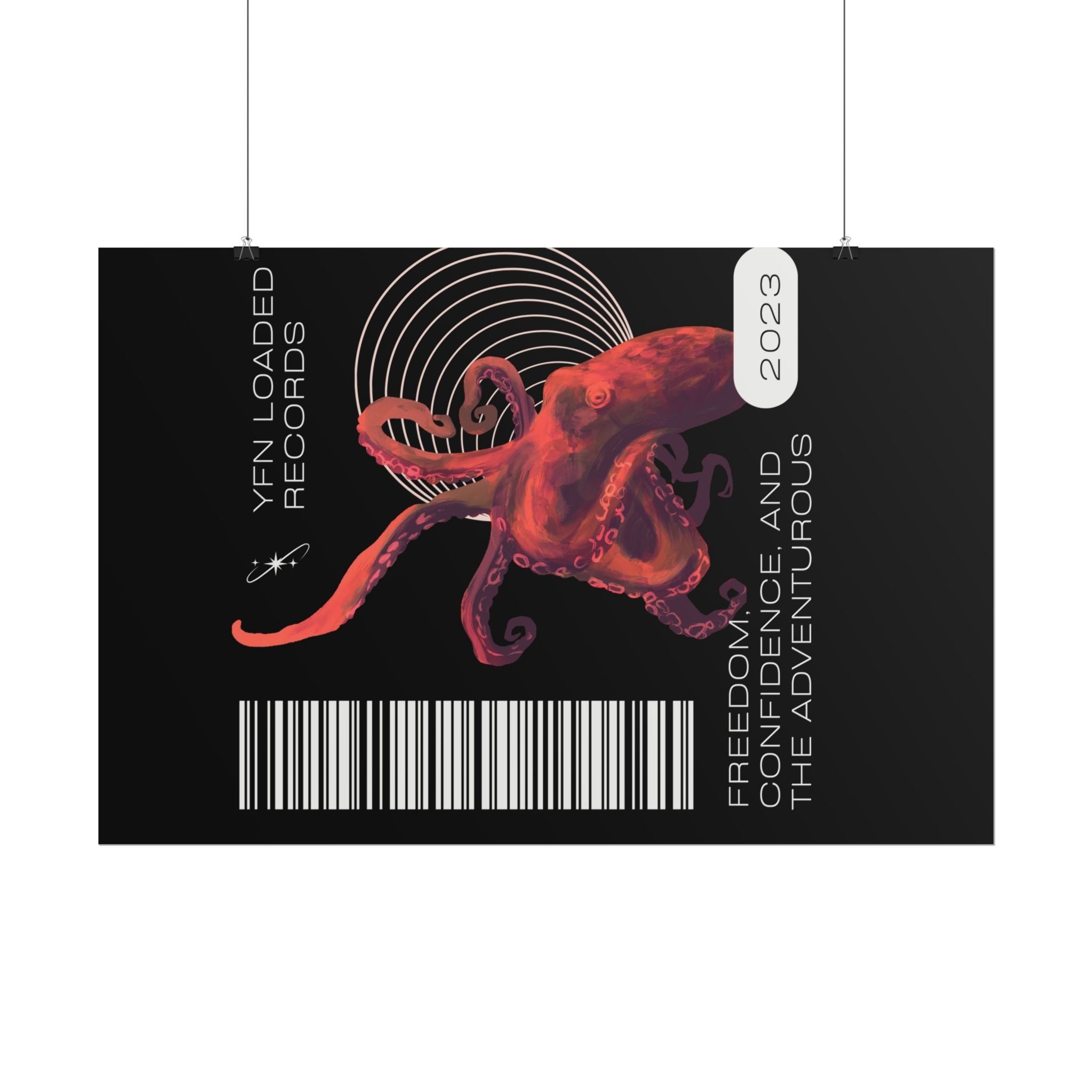 Octopus Barcode Art Poster — 'Freedom & Adventure 2023' Rolled Wall Print - Image 117