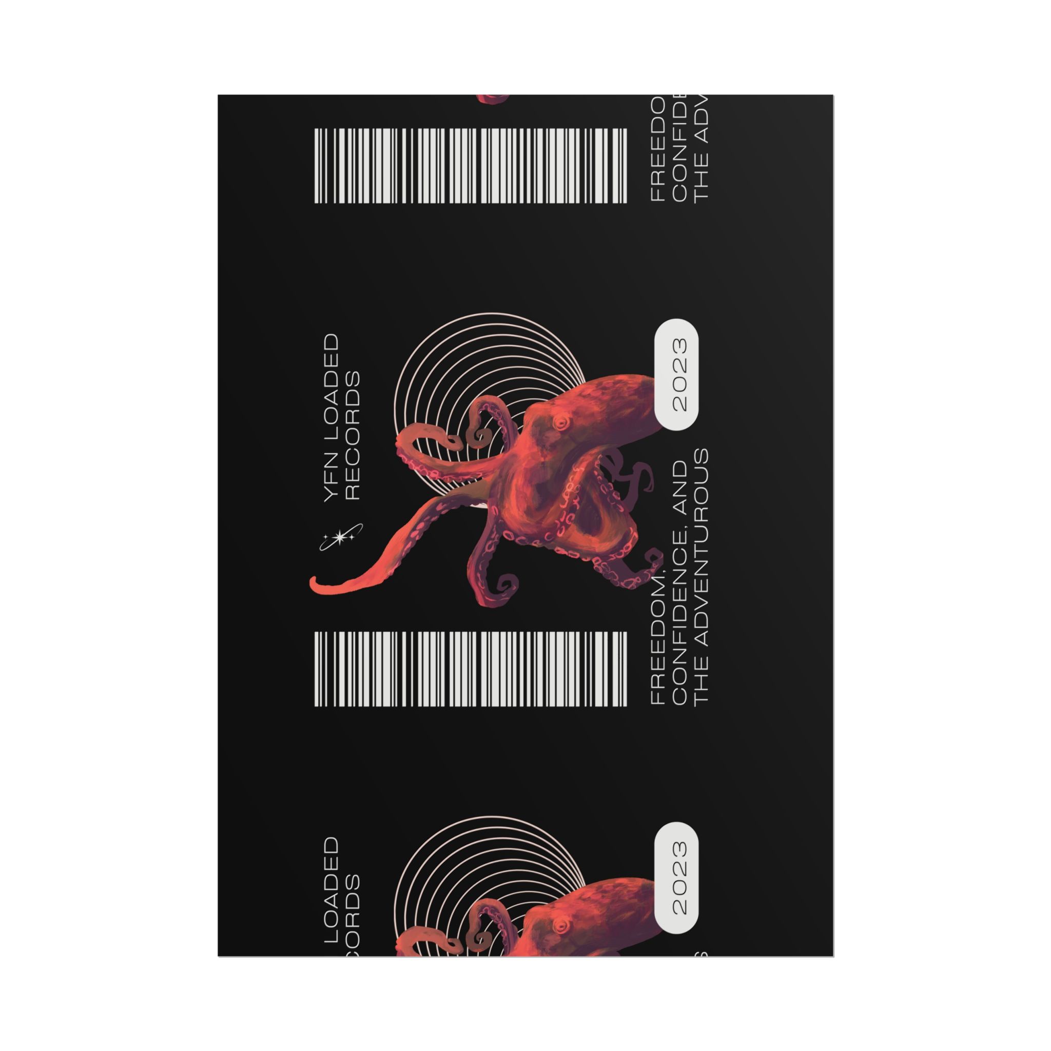 Octopus Barcode Art Poster — 'Freedom & Adventure 2023' Rolled Wall Print - Image 128