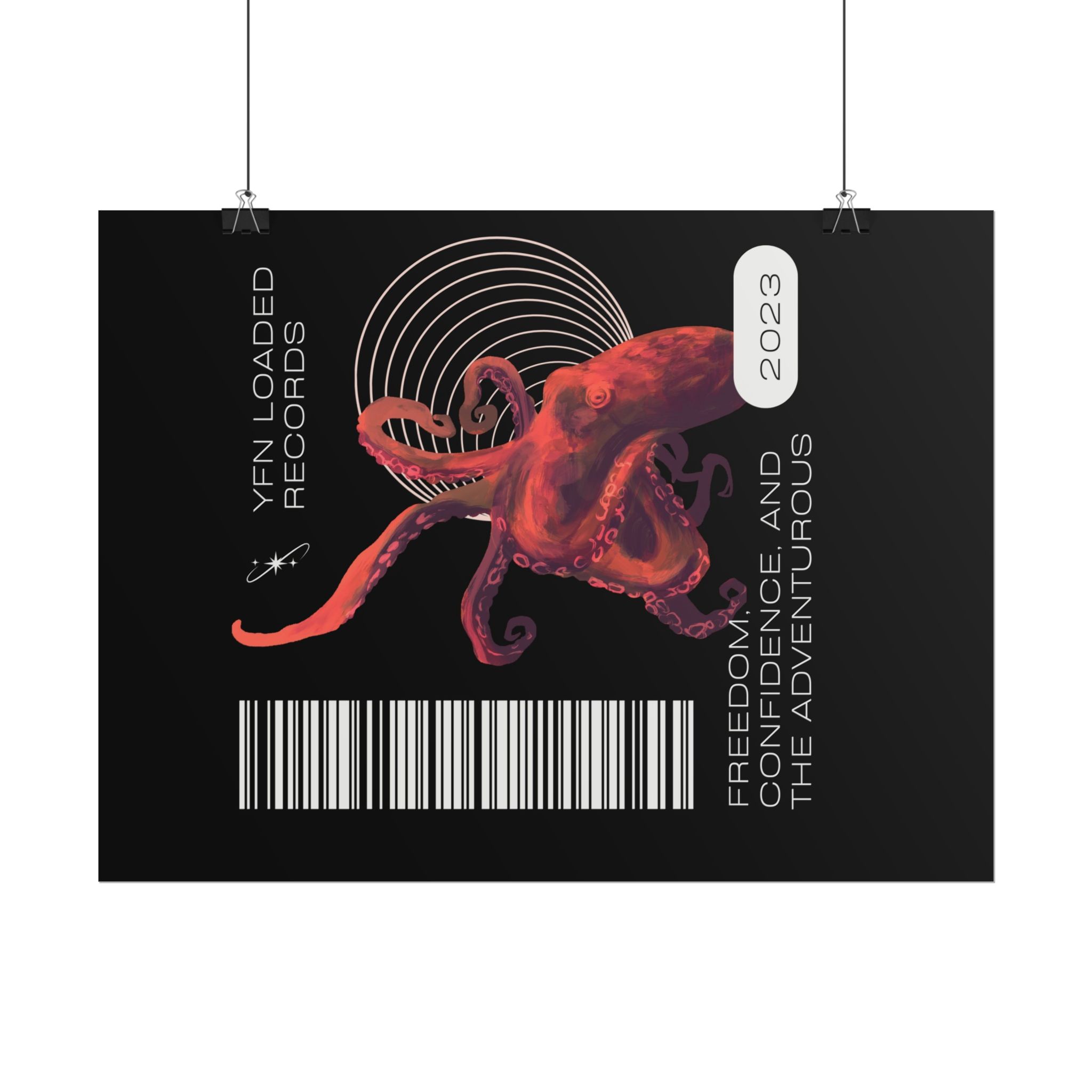 Octopus Barcode Art Poster — 'Freedom & Adventure 2023' Rolled Wall Print - Image 97