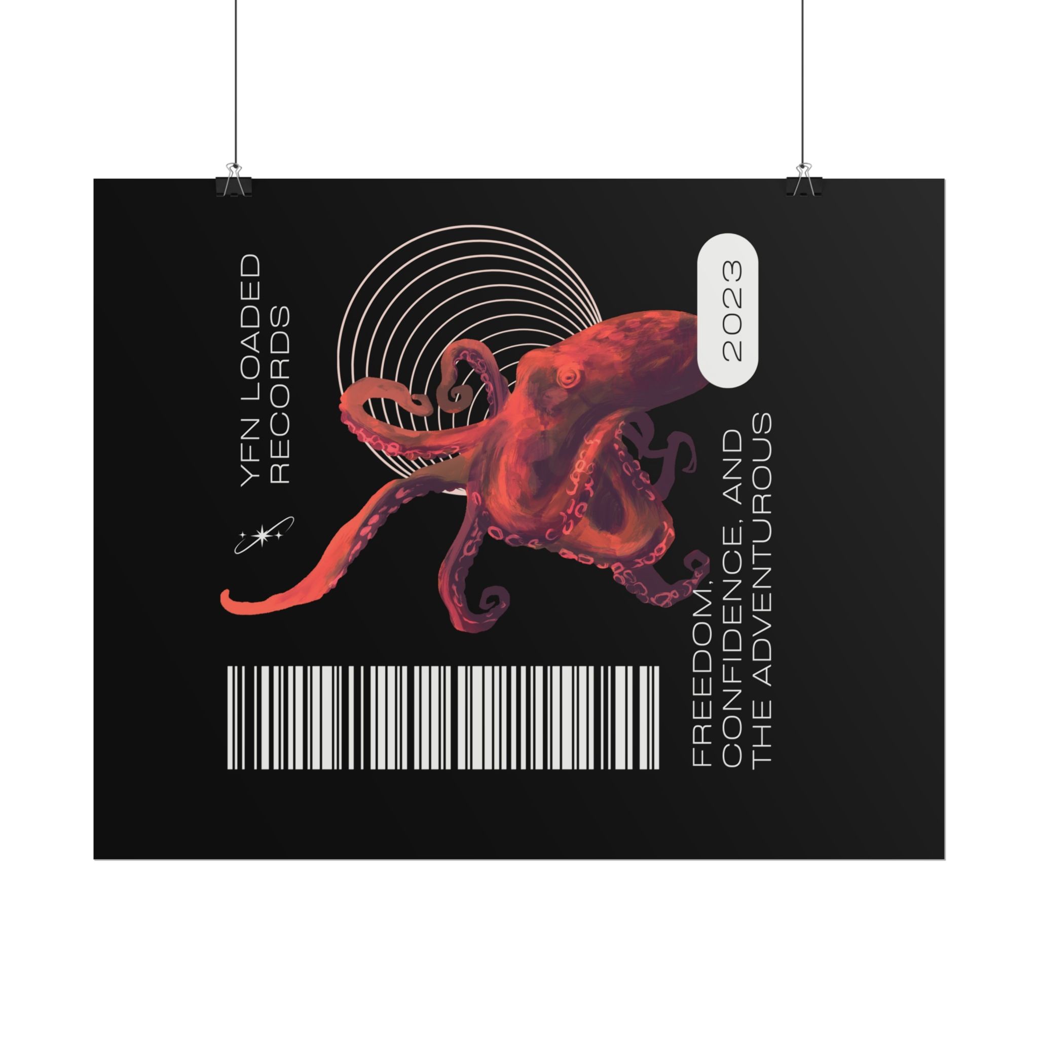 Octopus Barcode Art Poster — 'Freedom & Adventure 2023' Rolled Wall Print - Image 30