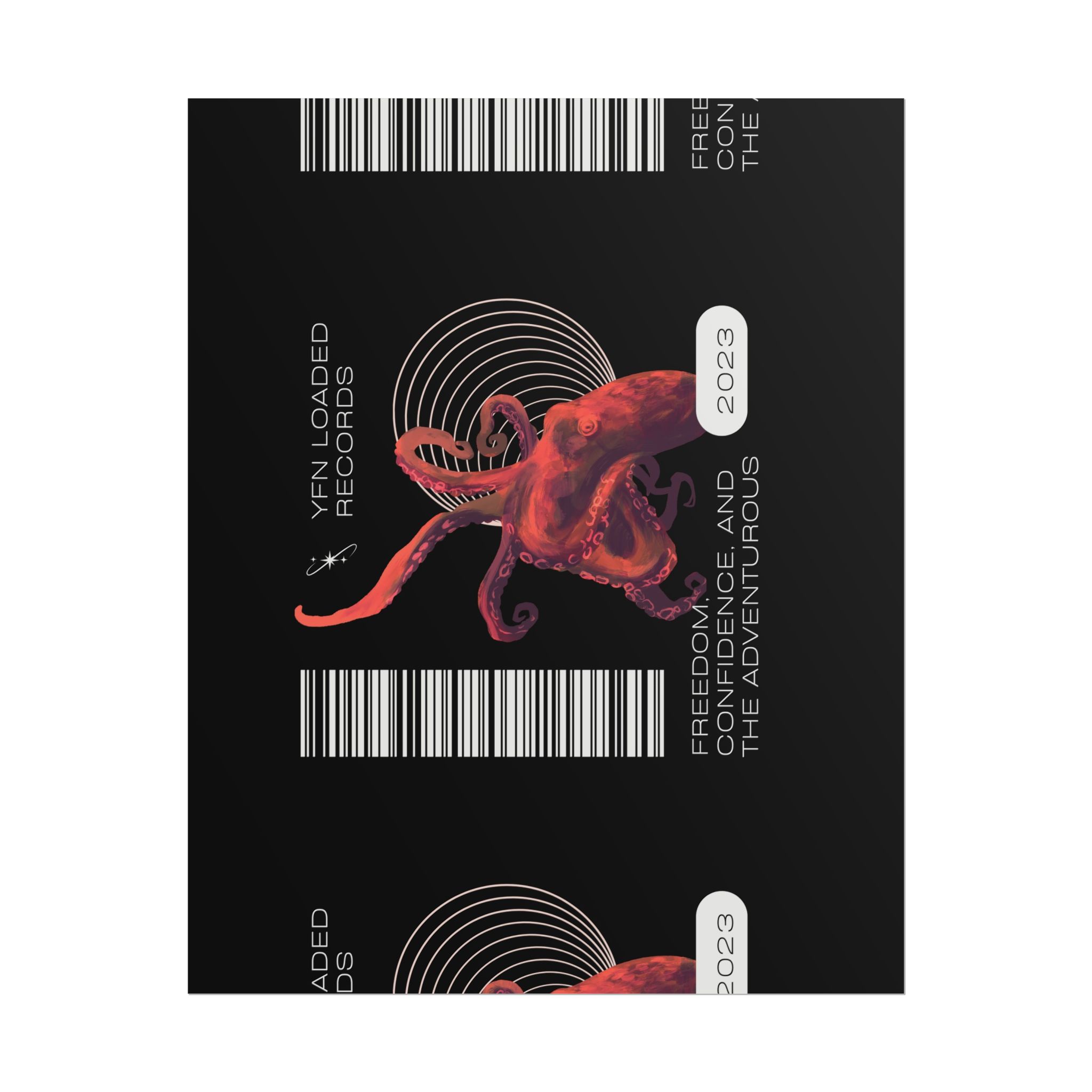 Octopus Barcode Art Poster — 'Freedom & Adventure 2023' Rolled Wall Print - Image 69