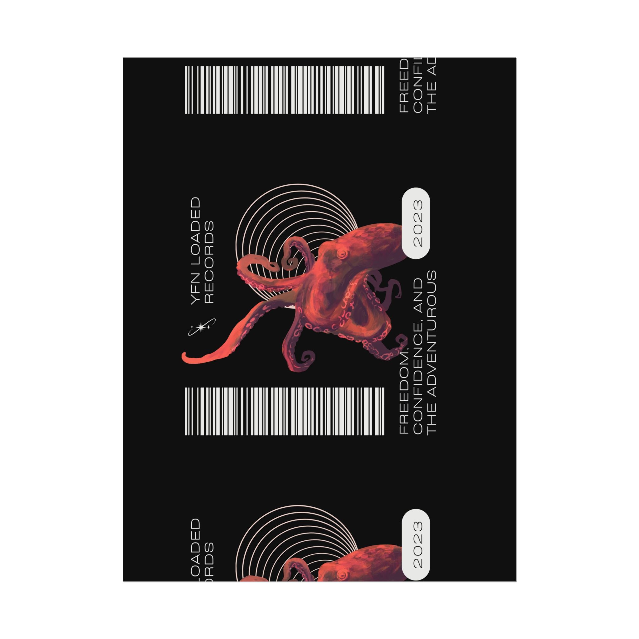 Octopus Barcode Art Poster — 'Freedom & Adventure 2023' Rolled Wall Print - Image 9