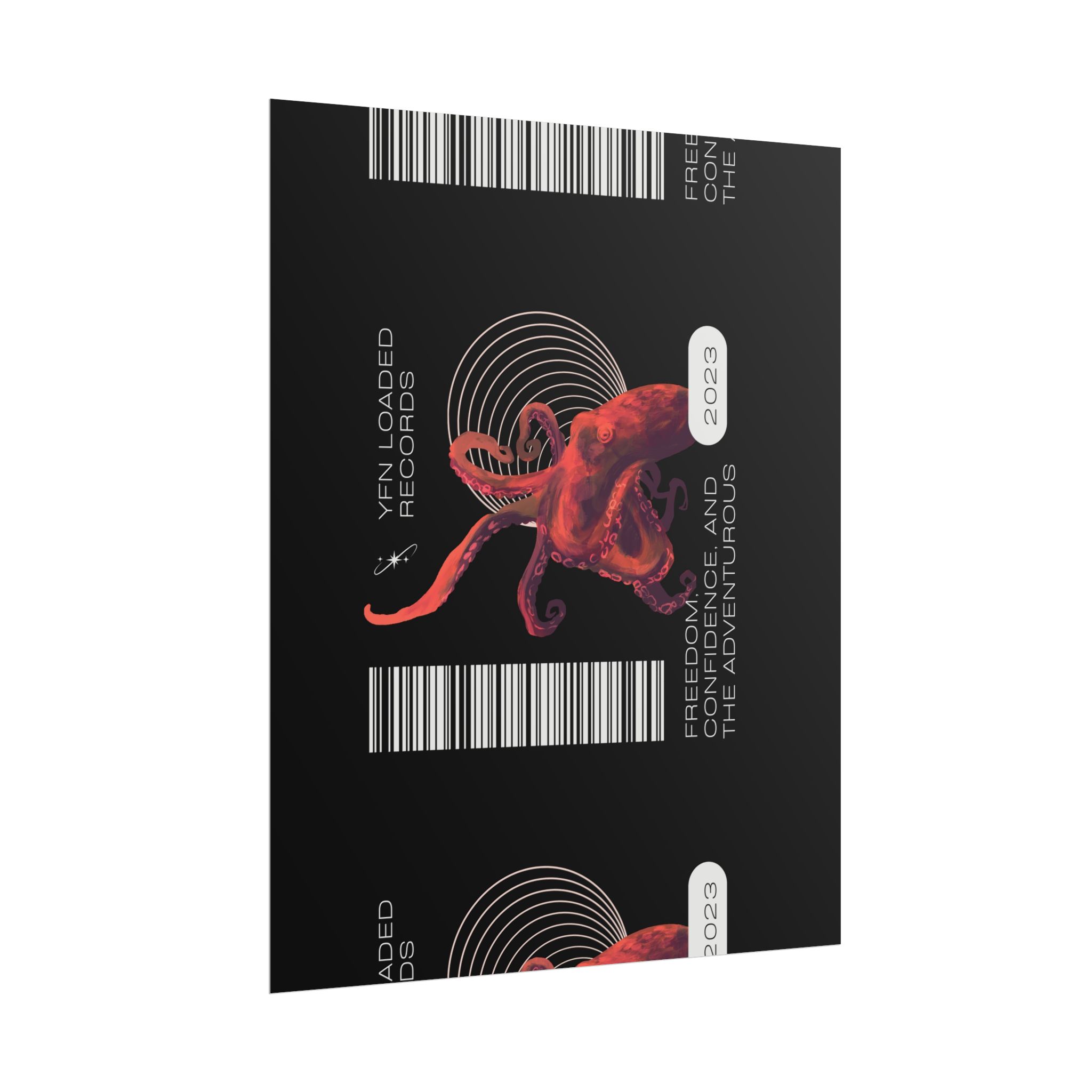 Octopus Barcode Art Poster — 'Freedom & Adventure 2023' Rolled Wall Print - Image 112