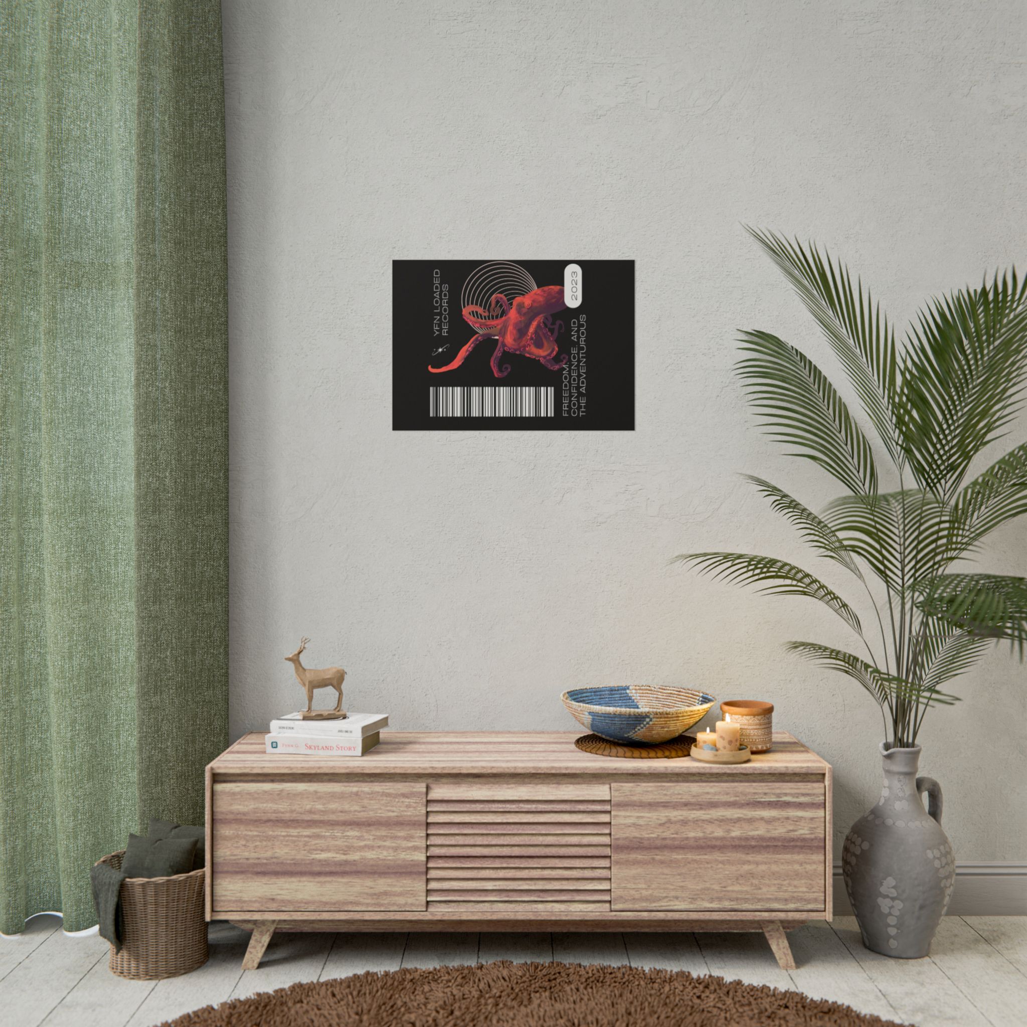 Octopus Barcode Art Poster — 'Freedom & Adventure 2023' Rolled Wall Print - Image 36