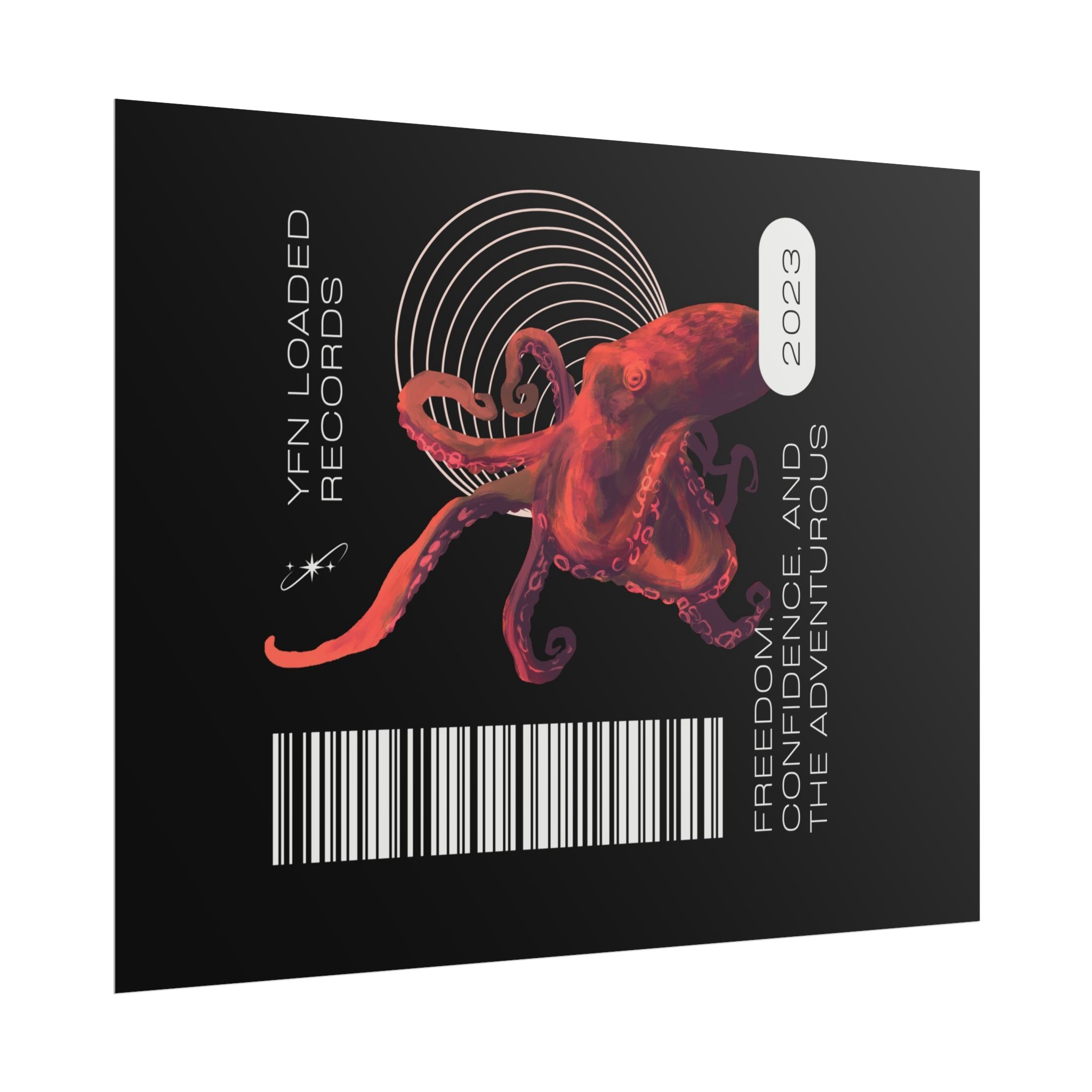 Octopus Barcode Art Poster — 'Freedom & Adventure 2023' Rolled Wall Print - Image 31