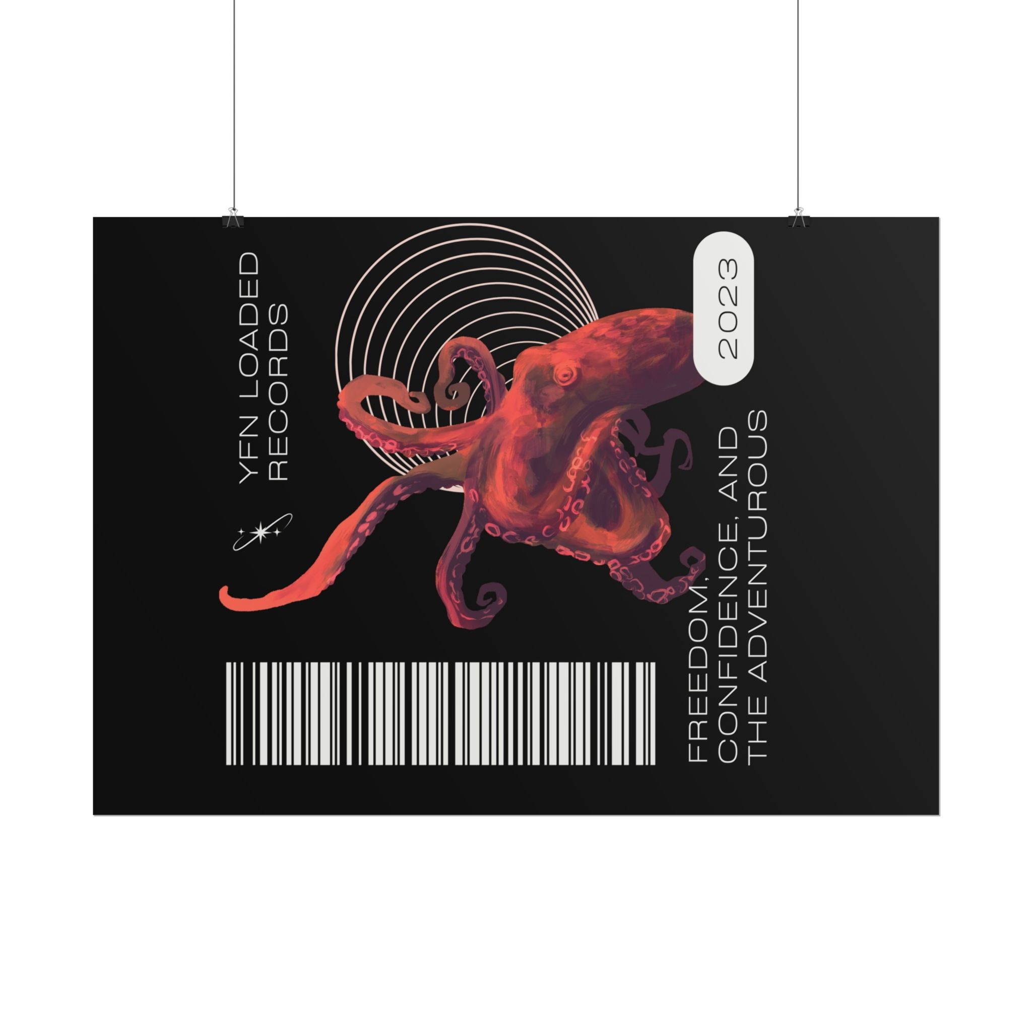 Octopus Barcode Art Poster — 'Freedom & Adventure 2023' Rolled Wall Print - Image 121