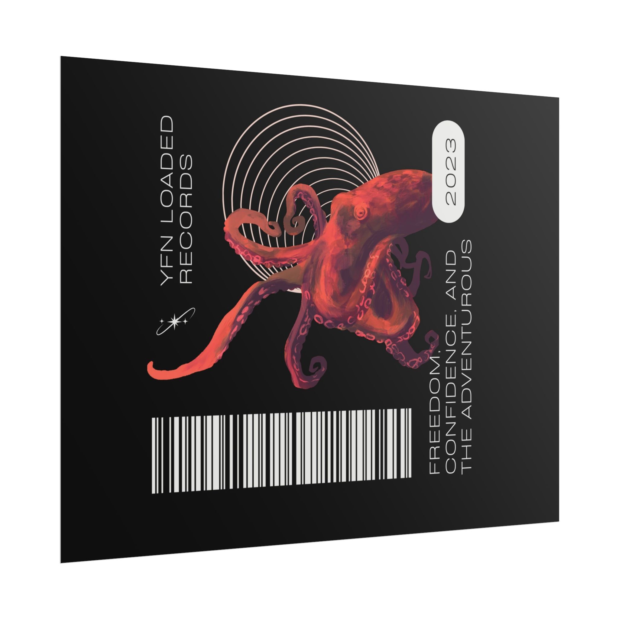 Octopus Barcode Art Poster — 'Freedom & Adventure 2023' Rolled Wall Print - Image 19