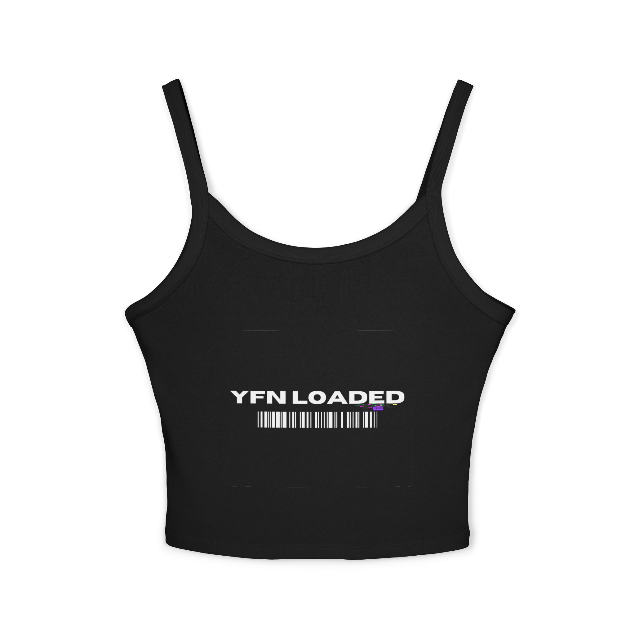 YFN Loaded Barcode Crop Tank — Women's Spaghetti Strap Graphic Tank Top