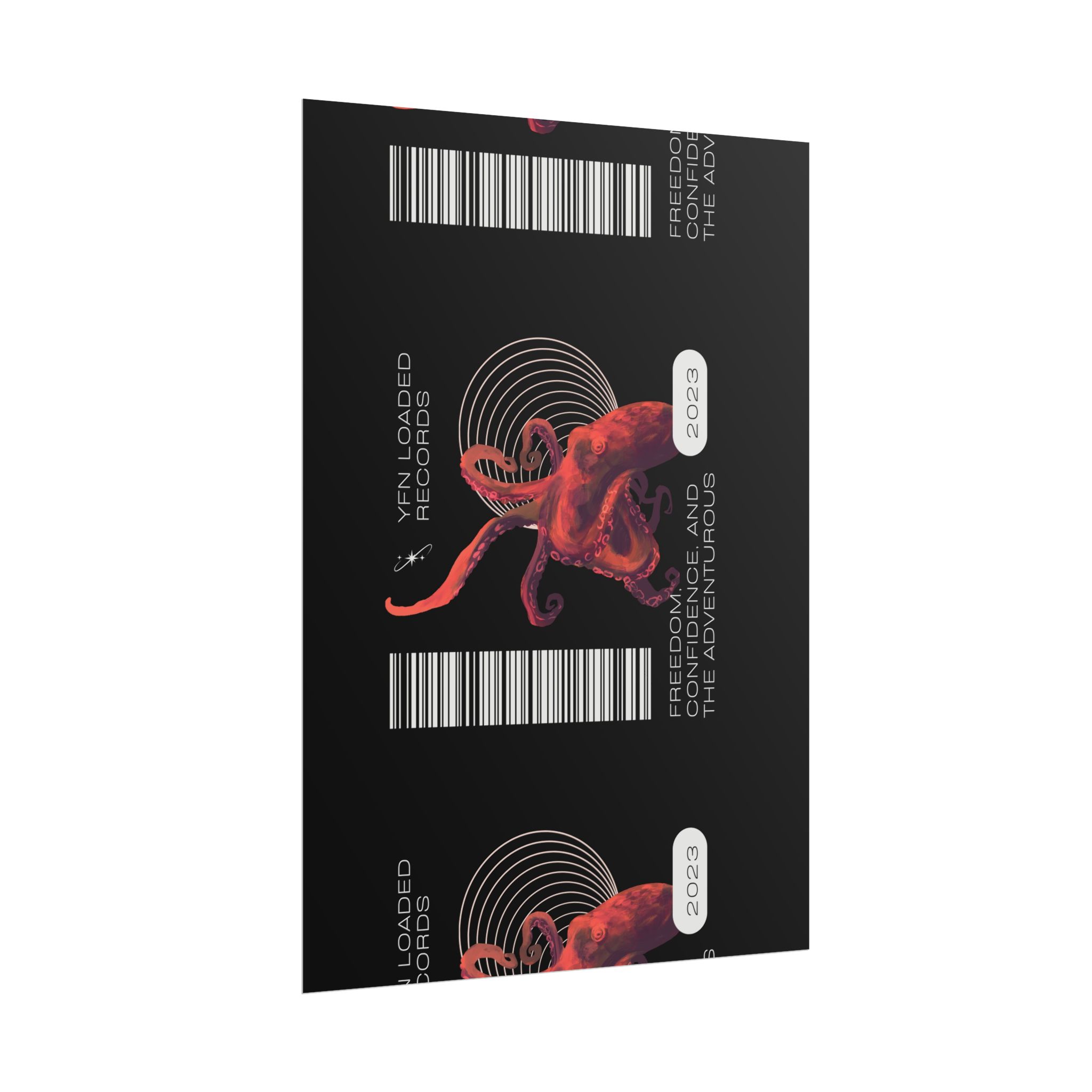 Octopus Barcode Art Poster — 'Freedom & Adventure 2023' Rolled Wall Print - Image 75