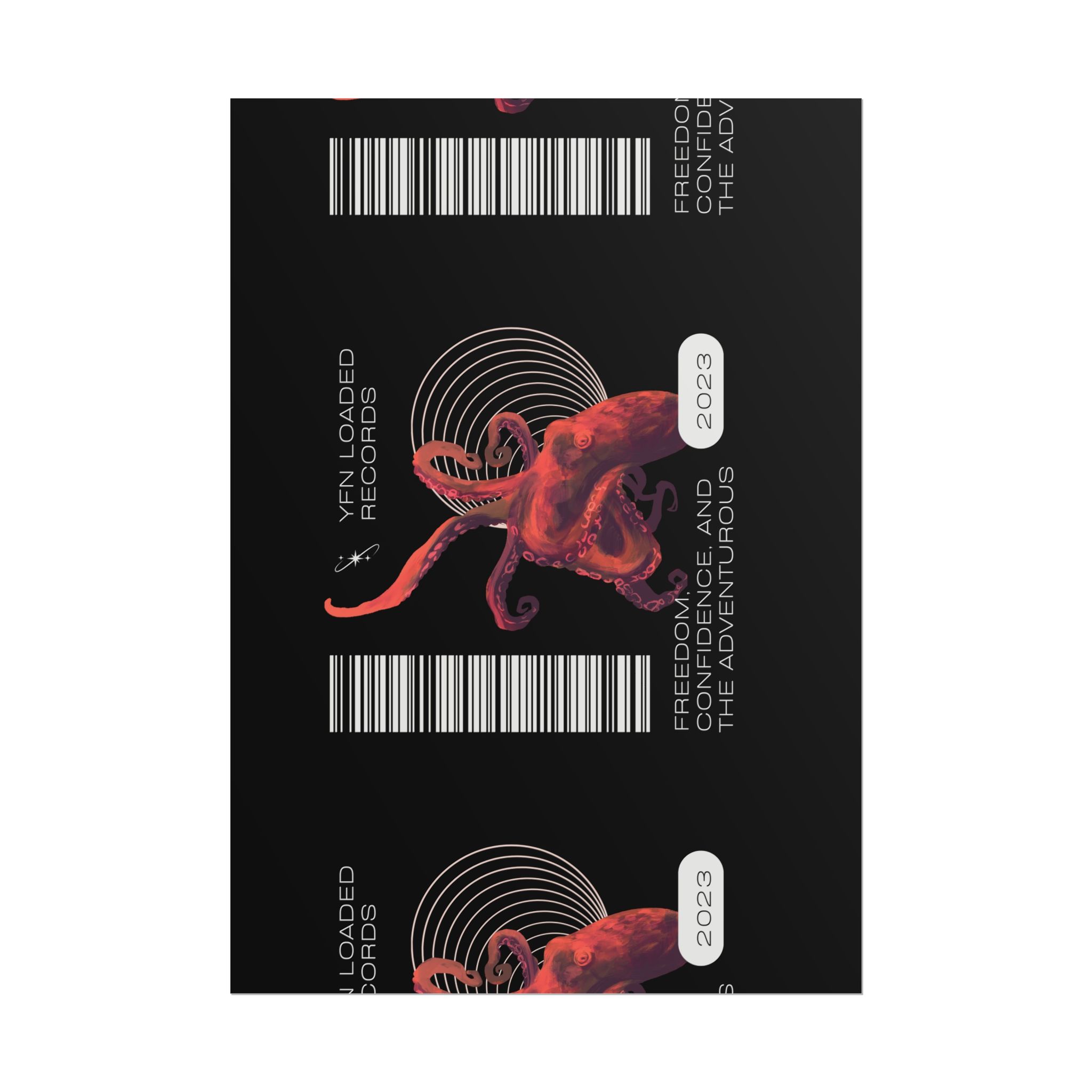 Octopus Barcode Art Poster — 'Freedom & Adventure 2023' Rolled Wall Print - Image 73