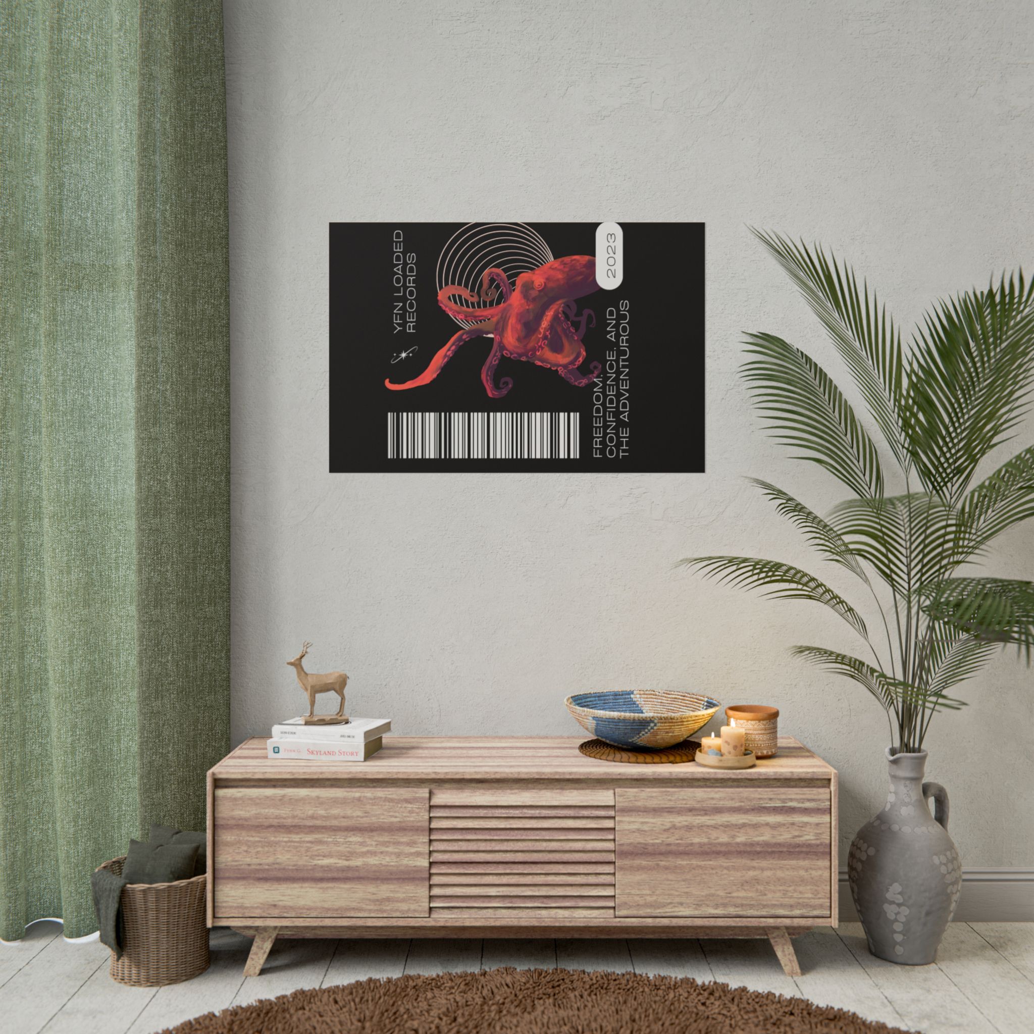 Octopus Barcode Art Poster — 'Freedom & Adventure 2023' Rolled Wall Print - Image 127
