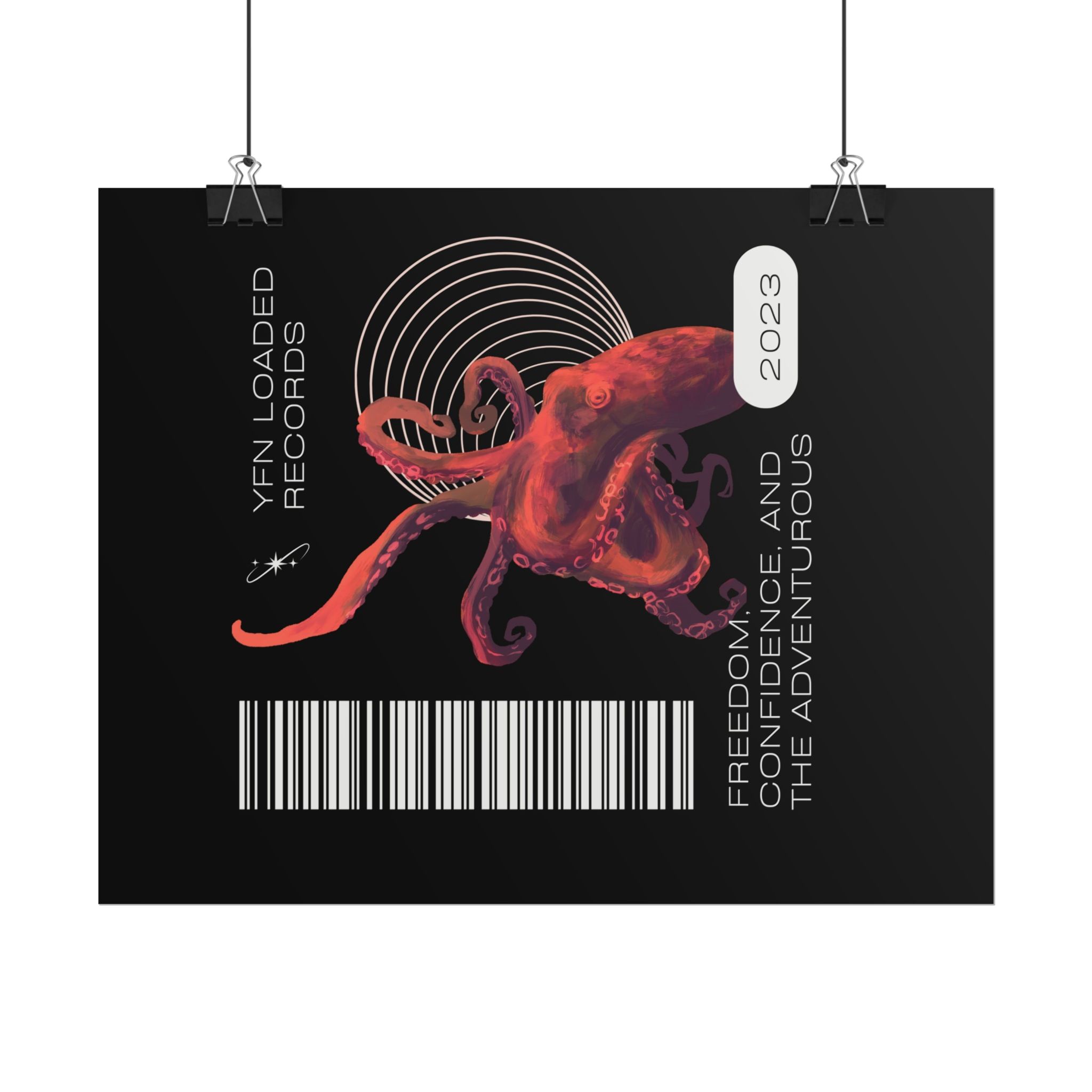 Octopus Barcode Art Poster — 'Freedom & Adventure 2023' Rolled Wall Print - Image 14