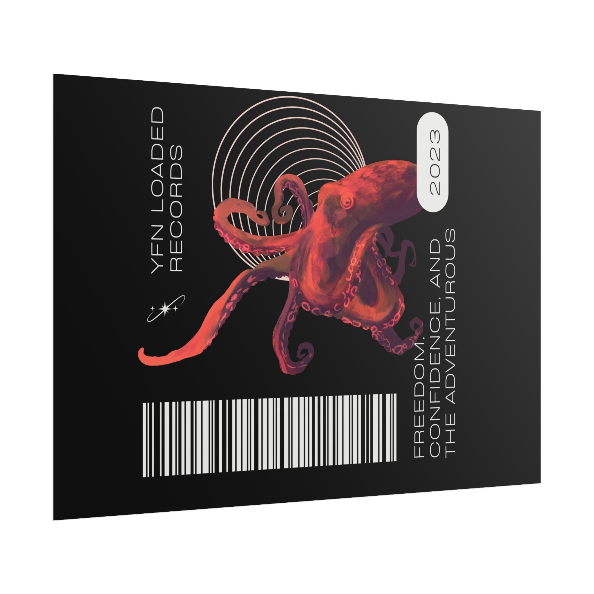 Octopus Barcode Art Poster — 'Freedom & Adventure 2023' Rolled Wall Print - Image 47