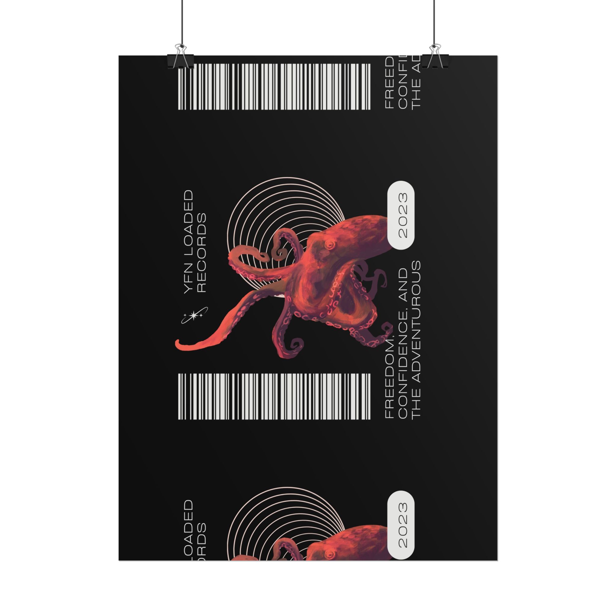 Octopus Barcode Art Poster — 'Freedom & Adventure 2023' Rolled Wall Print - Image 62