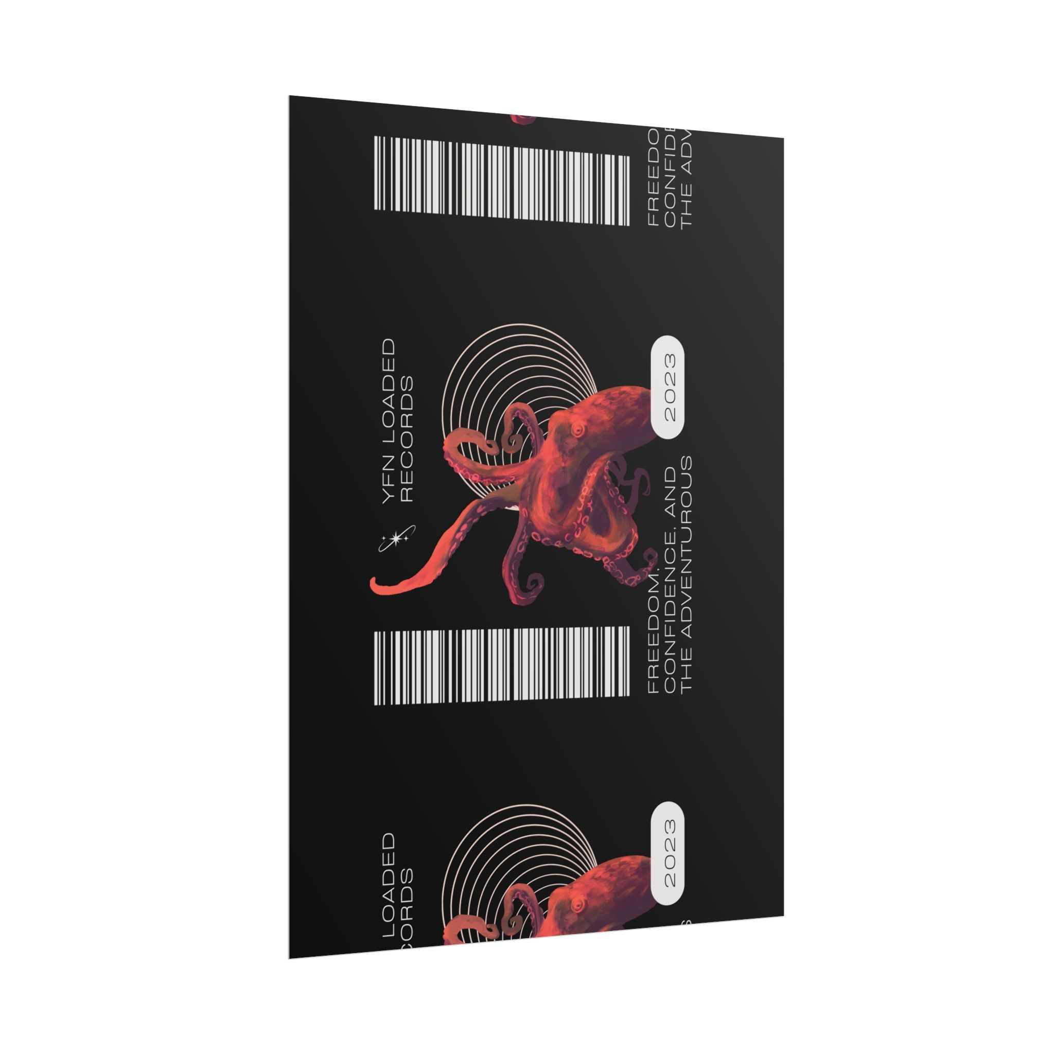 Octopus Barcode Art Poster — 'Freedom & Adventure 2023' Rolled Wall Print - Image 130