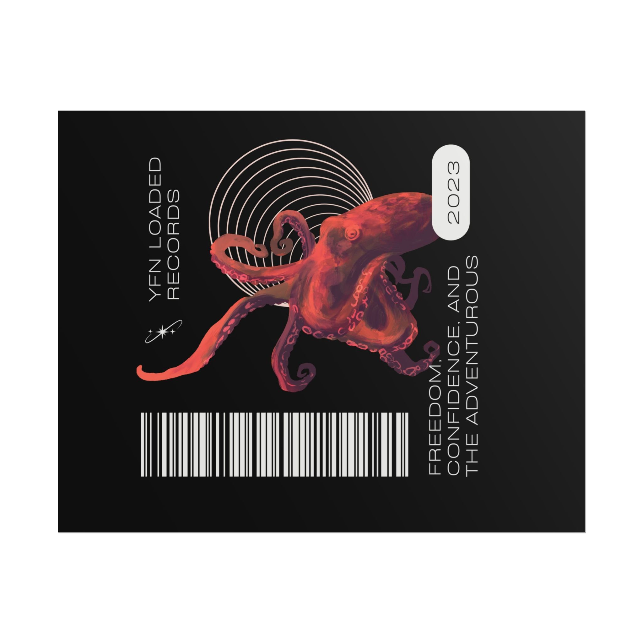 Octopus Barcode Art Poster — 'Freedom & Adventure 2023' Rolled Wall Print - Image 88