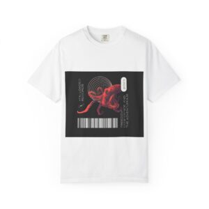 Octopus Barcode Graphic T-Shirt — Futuristic Vaporwave Design