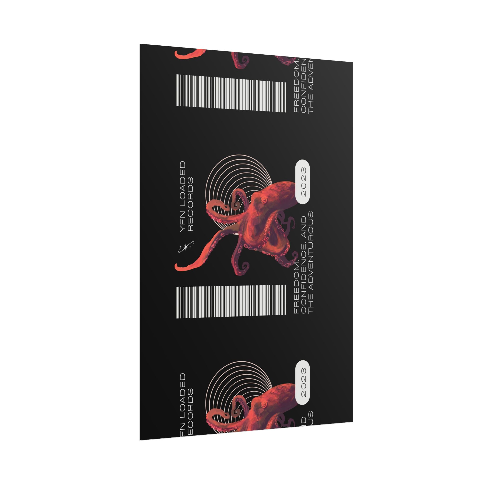 Octopus Barcode Art Poster — 'Freedom & Adventure 2023' Rolled Wall Print - Image 108