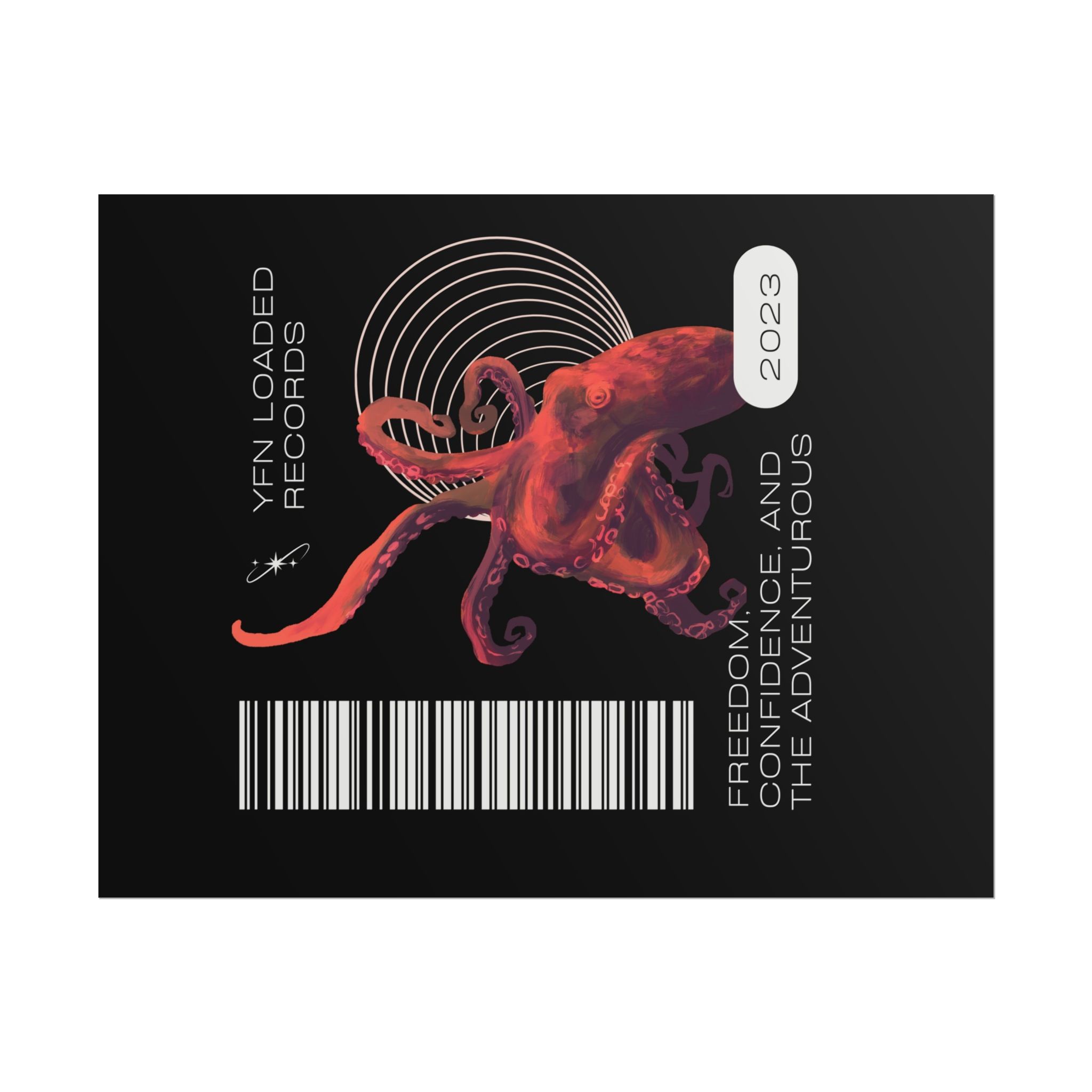 Octopus Barcode Art Poster — 'Freedom & Adventure 2023' Rolled Wall Print - Image 92