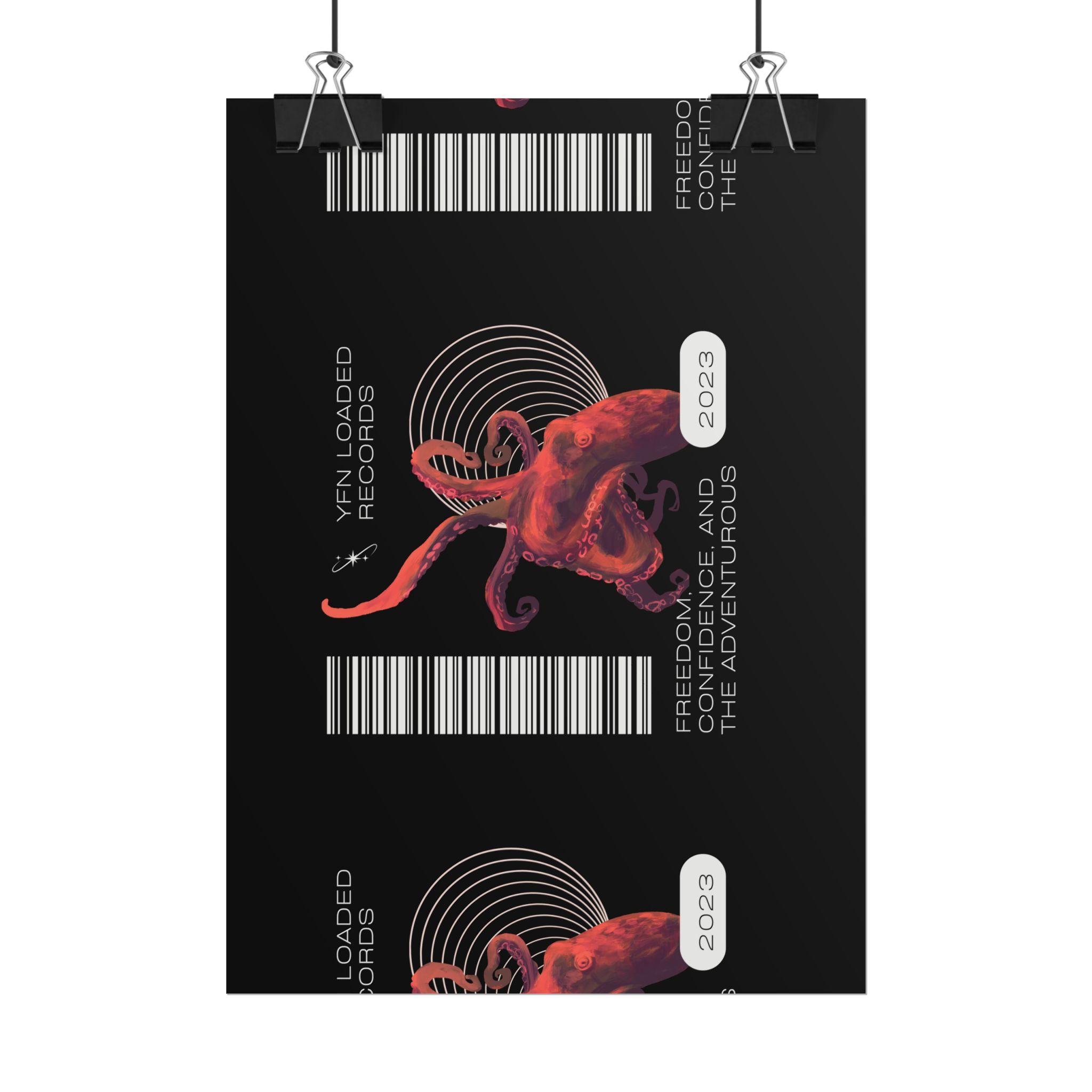 Octopus Barcode Art Poster — 'Freedom & Adventure 2023' Rolled Wall Print - Image 54