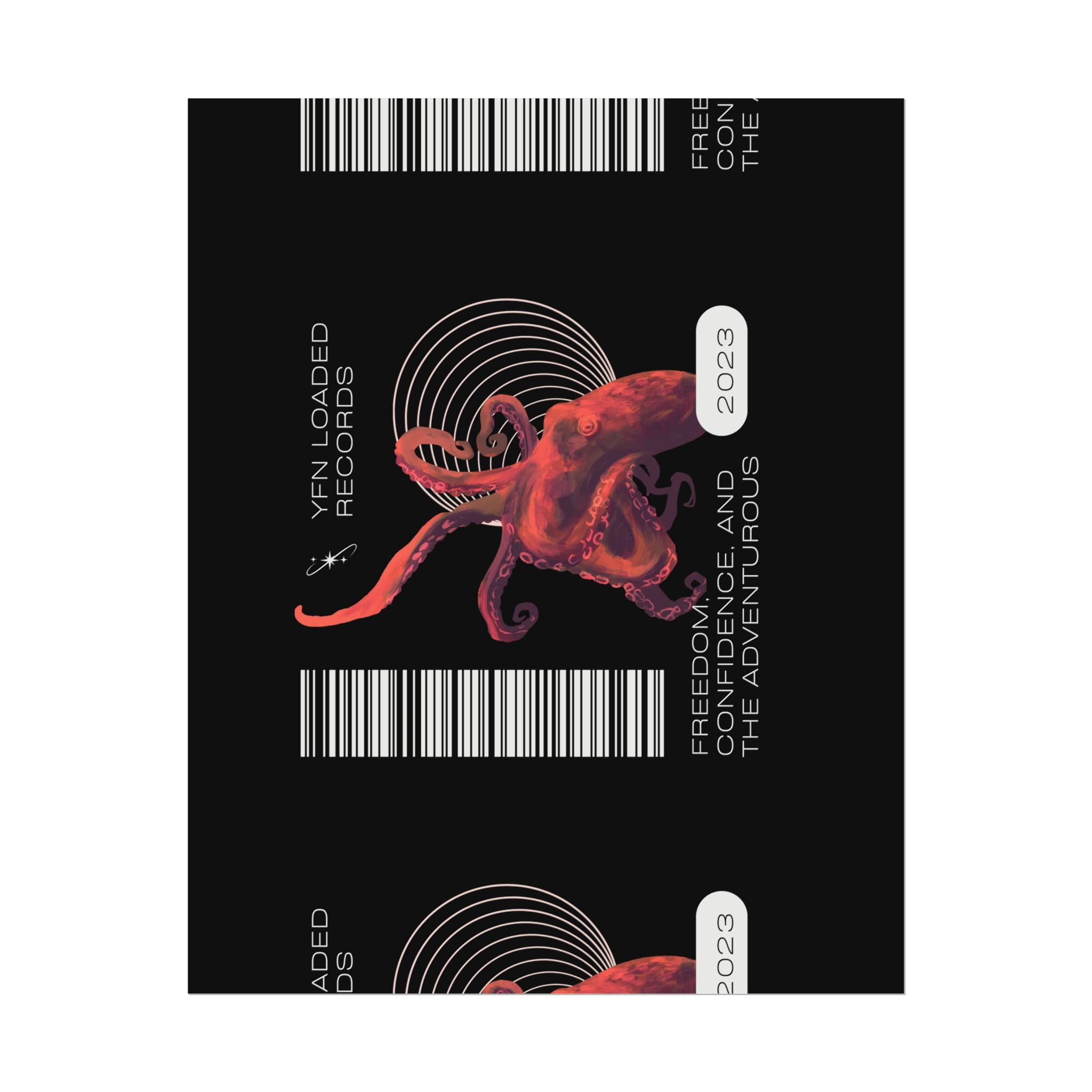 Octopus Barcode Art Poster — 'Freedom & Adventure 2023' Rolled Wall Print - Image 5