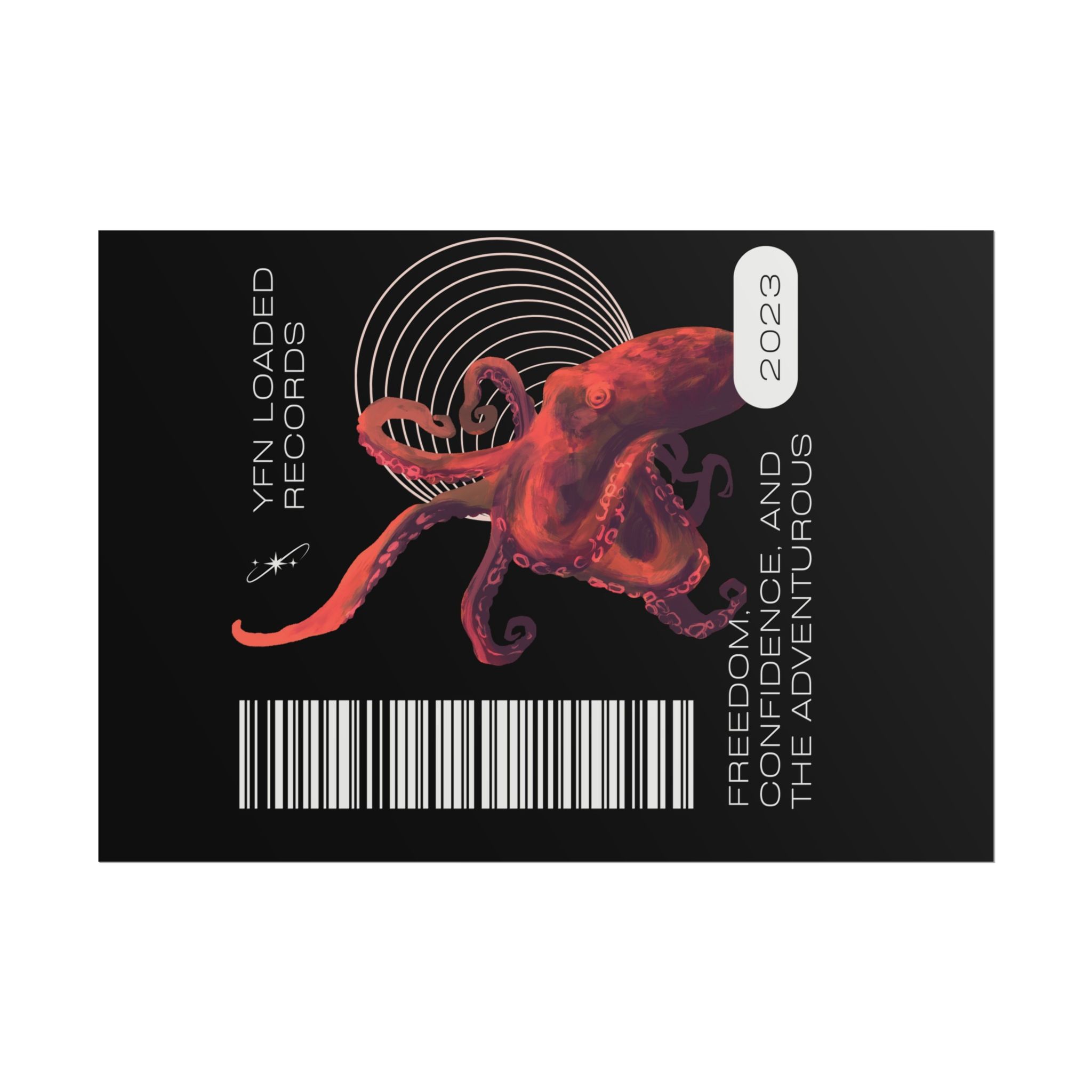Octopus Barcode Art Poster — 'Freedom & Adventure 2023' Rolled Wall Print - Image 33