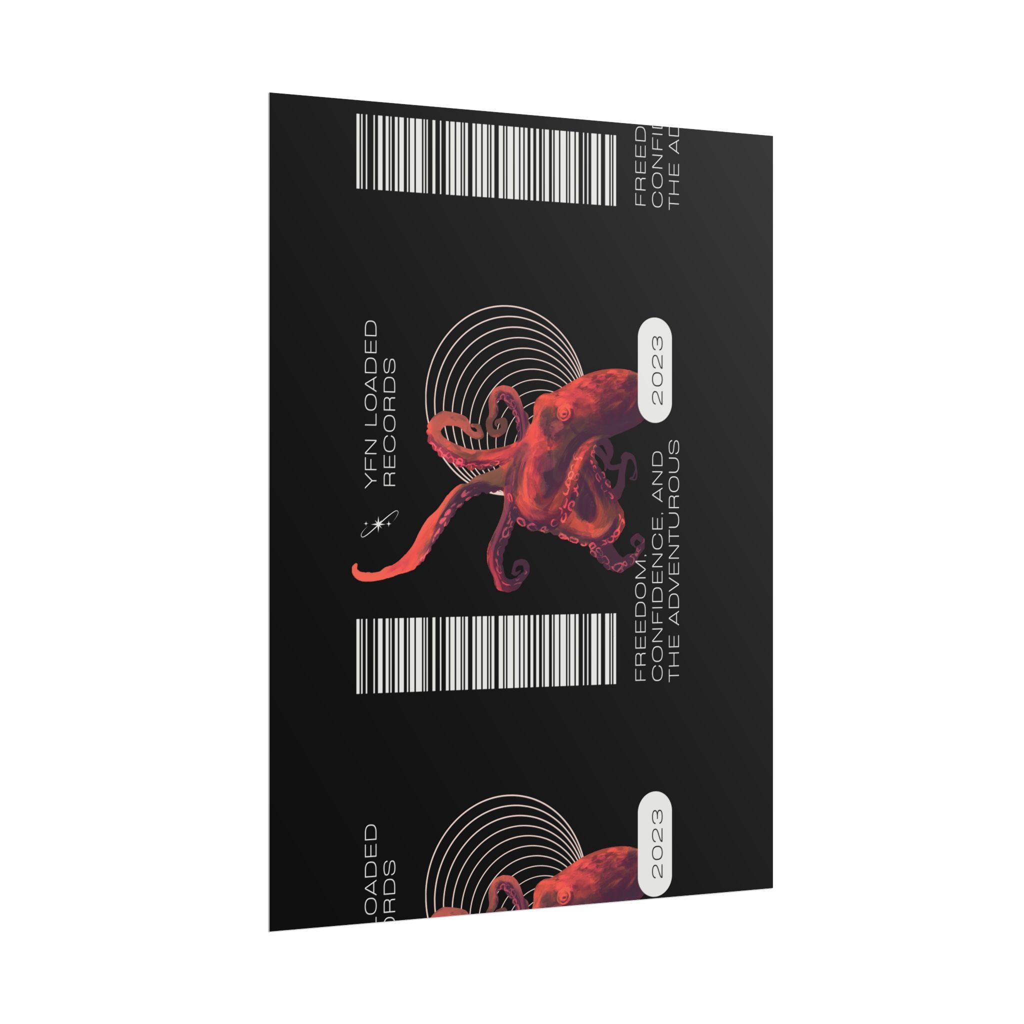Octopus Barcode Art Poster — 'Freedom & Adventure 2023' Rolled Wall Print - Image 104