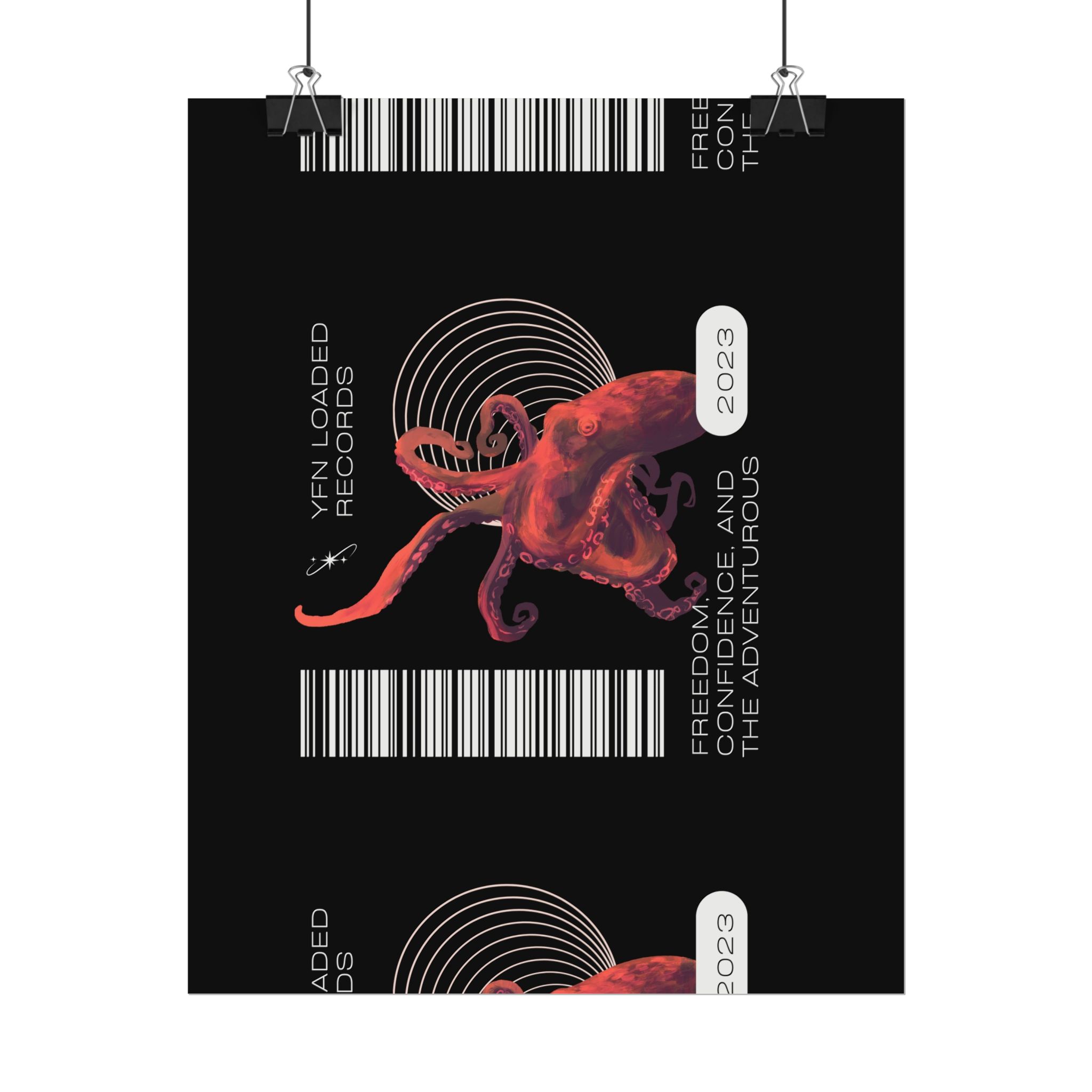 Octopus Barcode Art Poster — 'Freedom & Adventure 2023' Rolled Wall Print - Image 6