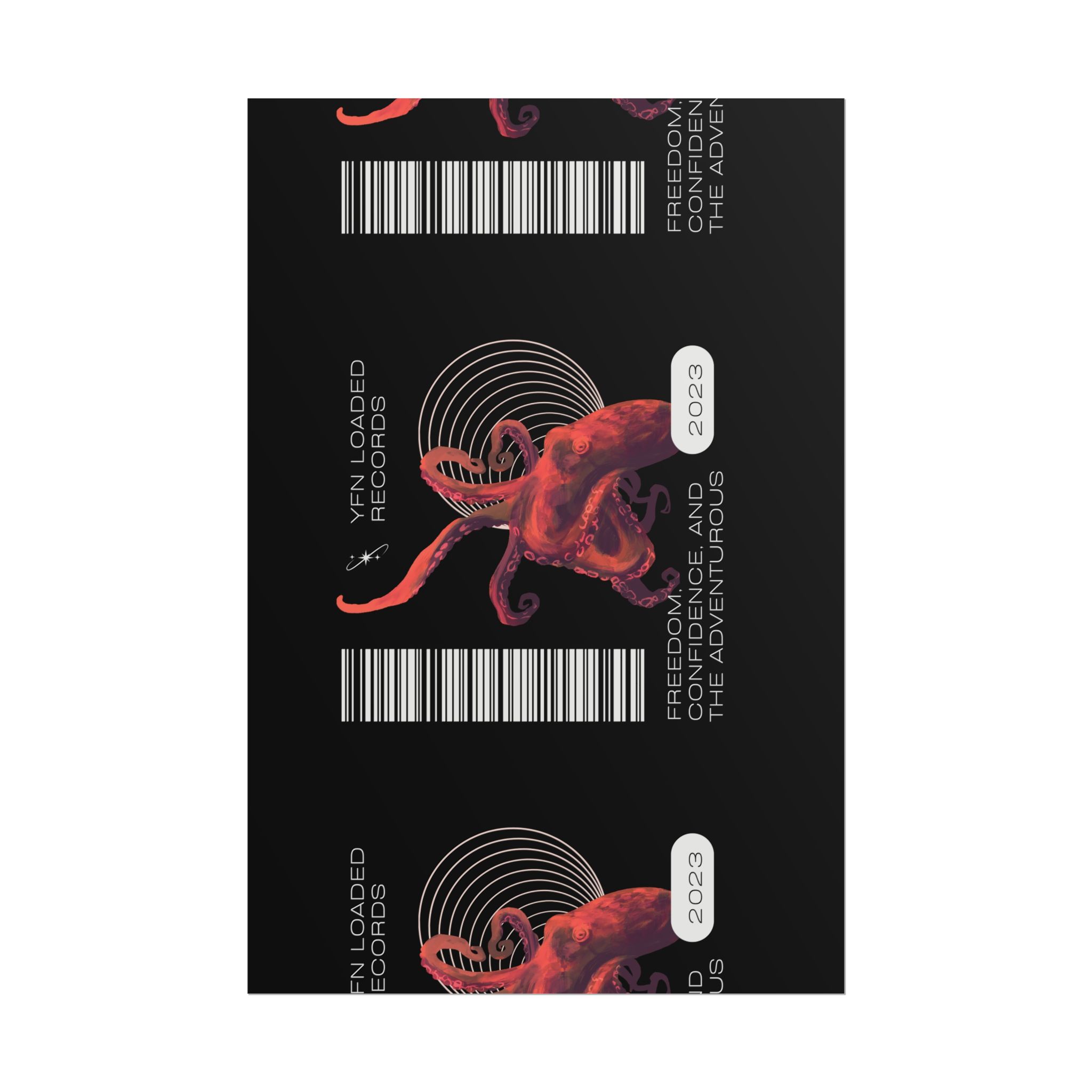 Octopus Barcode Art Poster — 'Freedom & Adventure 2023' Rolled Wall Print - Image 106