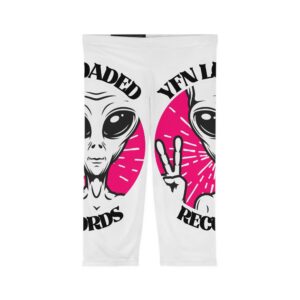 Alien Peace Sign Capri Leggings — Retro UFO Graphic Women’s Activewear