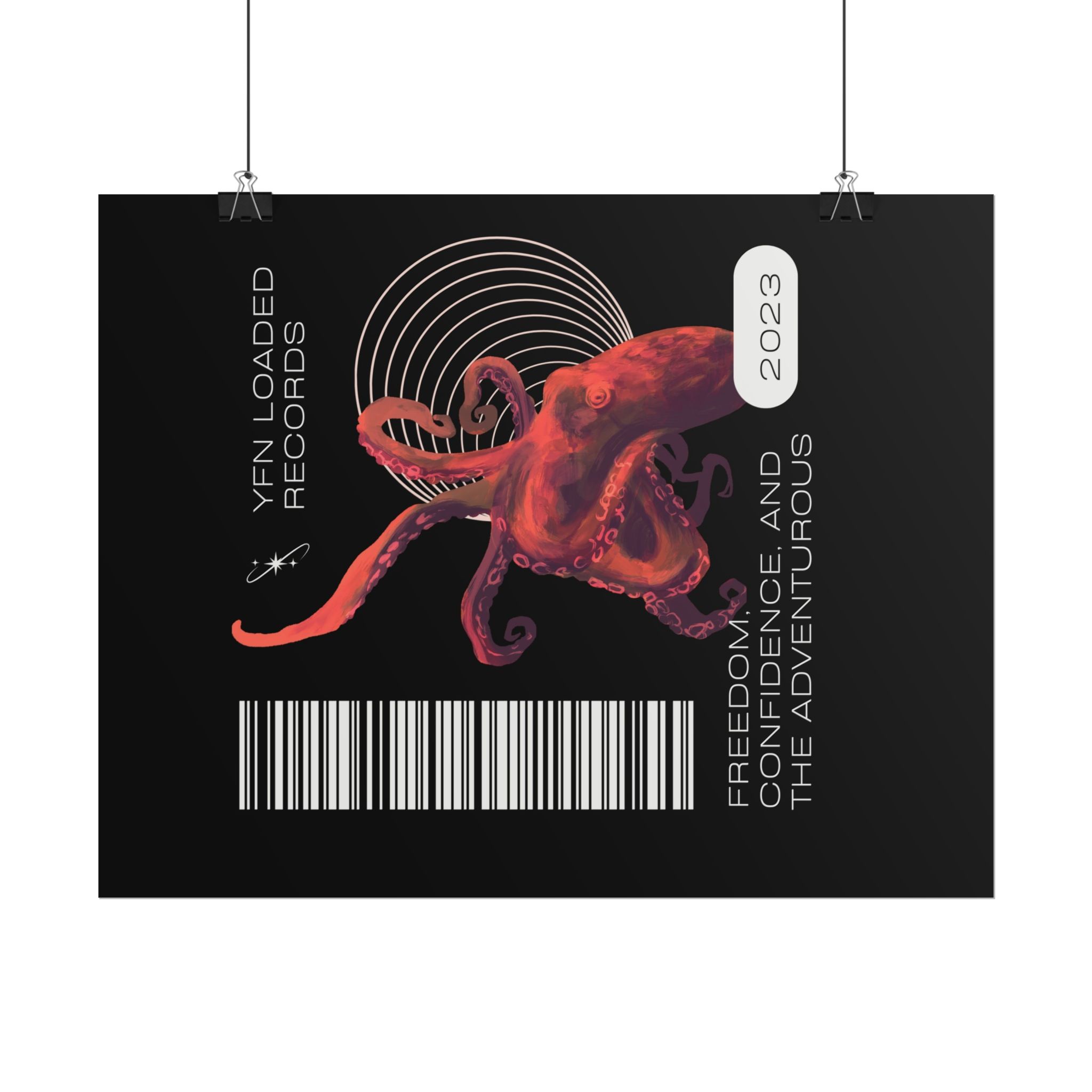 Octopus Barcode Art Poster — 'Freedom & Adventure 2023' Rolled Wall Print - Image 93