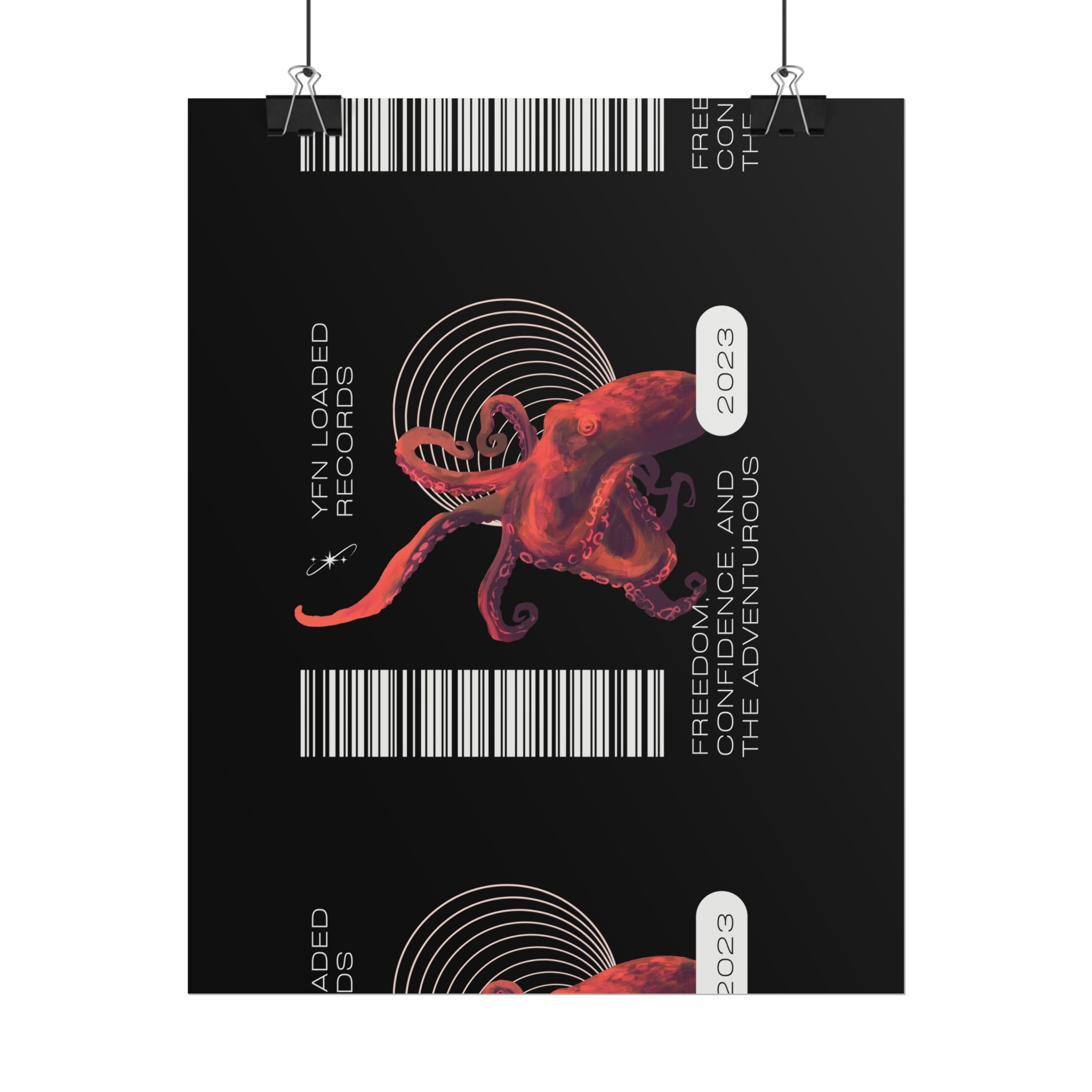 Octopus Barcode Art Poster — 'Freedom & Adventure 2023' Rolled Wall Print - Image 2