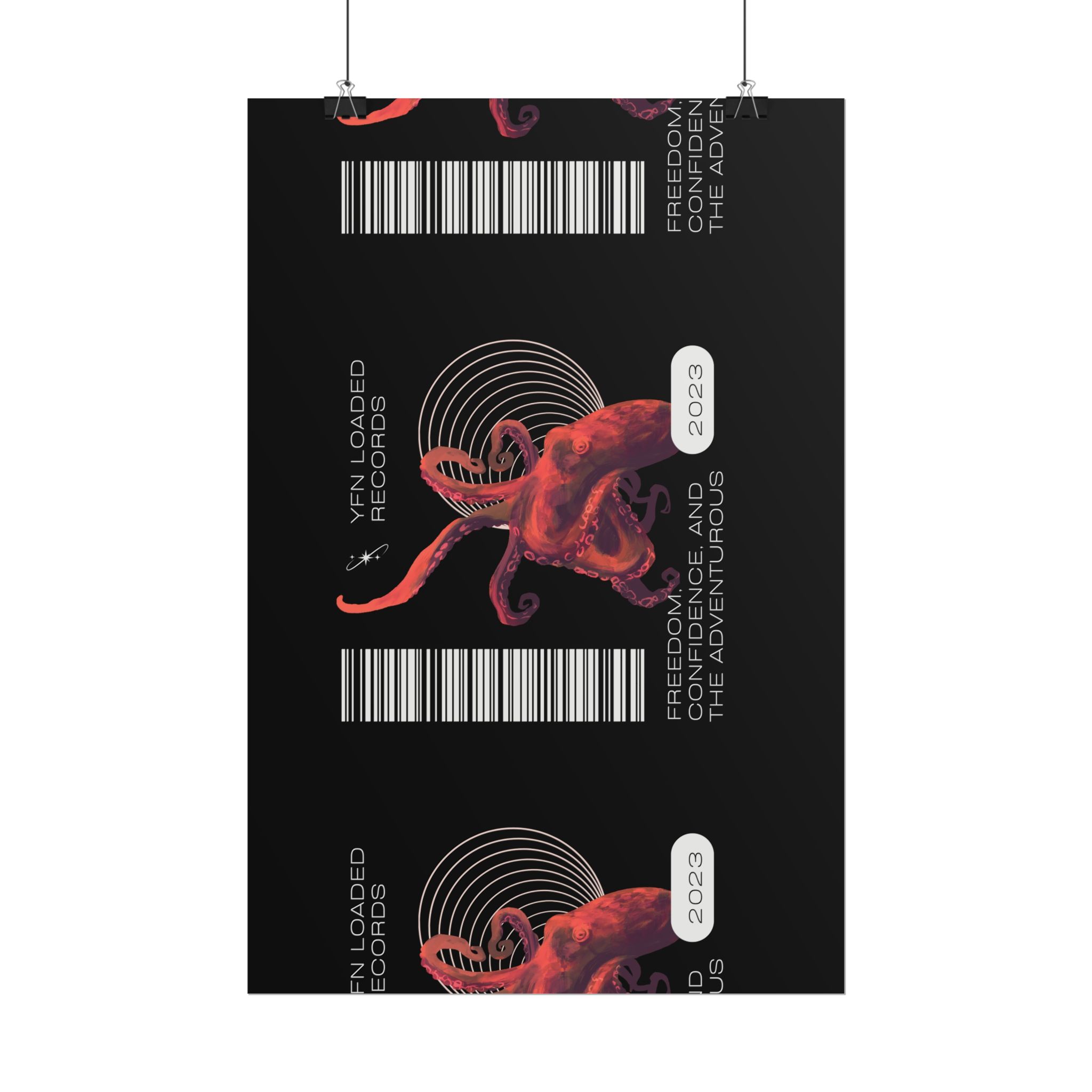 Octopus Barcode Art Poster — 'Freedom & Adventure 2023' Rolled Wall Print - Image 66